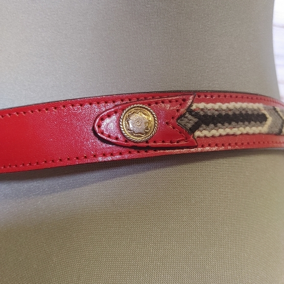 Red Embroidered Leather Belt Size L - Picture 7 of 13